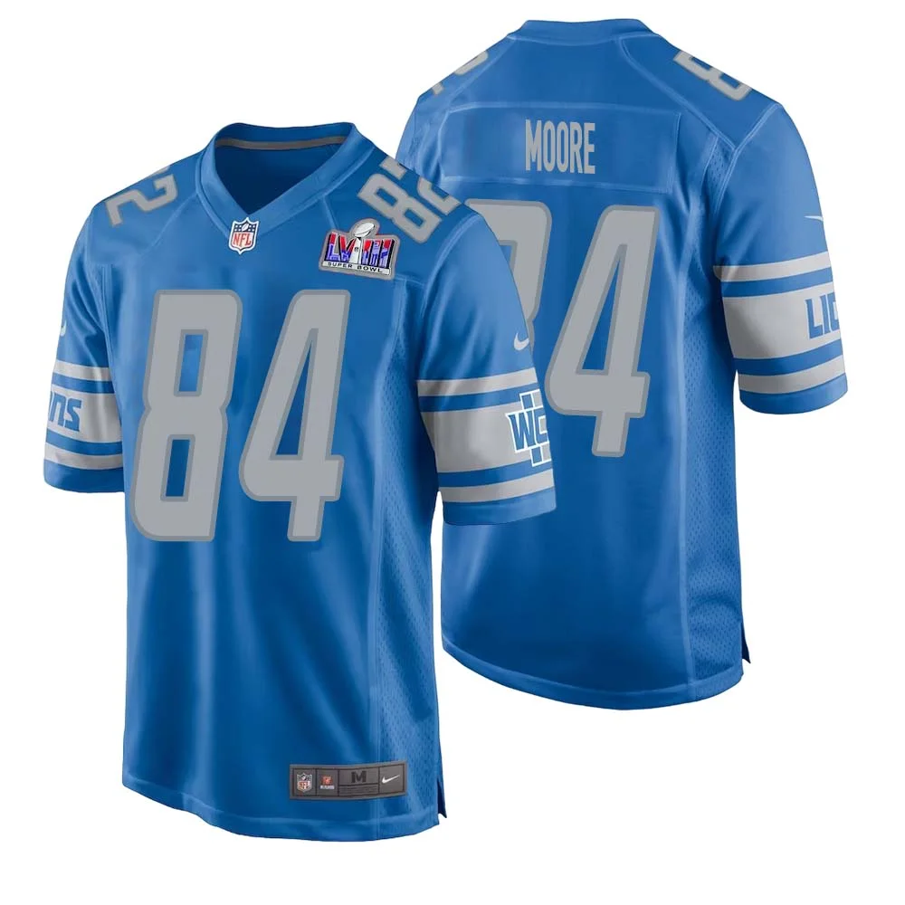 Herman Moore No 84 Mens Custom Blue Detroit Lions Super Bowl LVIII Player Home Game Jersey