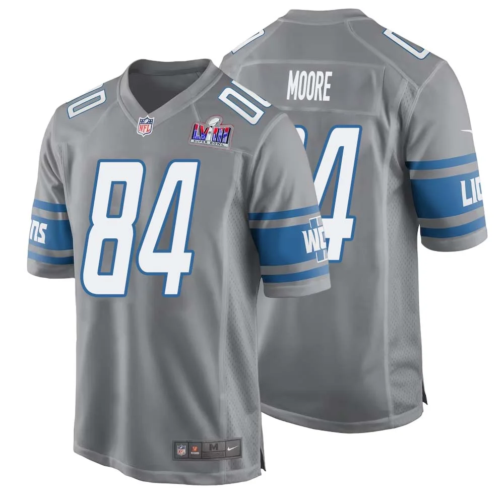 Herman Moore No 84 Mens Custom Gray Detroit Lions Alternate Super Bowl LVIII Game Jersey