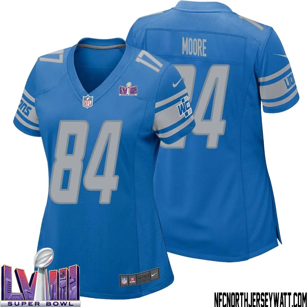 Herman Moore No 84 Women Blue Detroit Lions Player Super Bowl LVIII Home Game Jersey 1