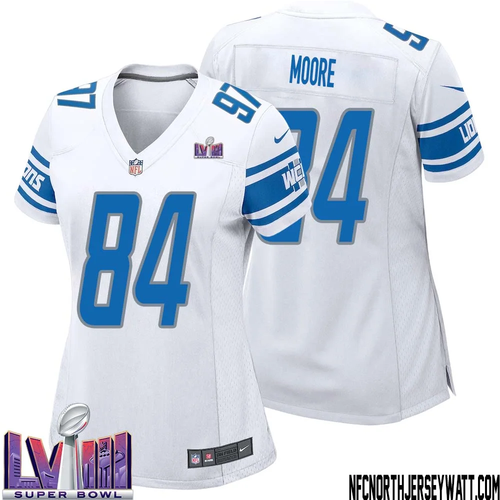 Herman Moore No 84 Women White Detroit Lions Player Super Bowl LVIII Away Game Jersey