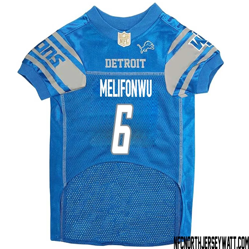 Ifeatu Melifonwu No 6 Blue Detroit Lions Dog Jersey 1