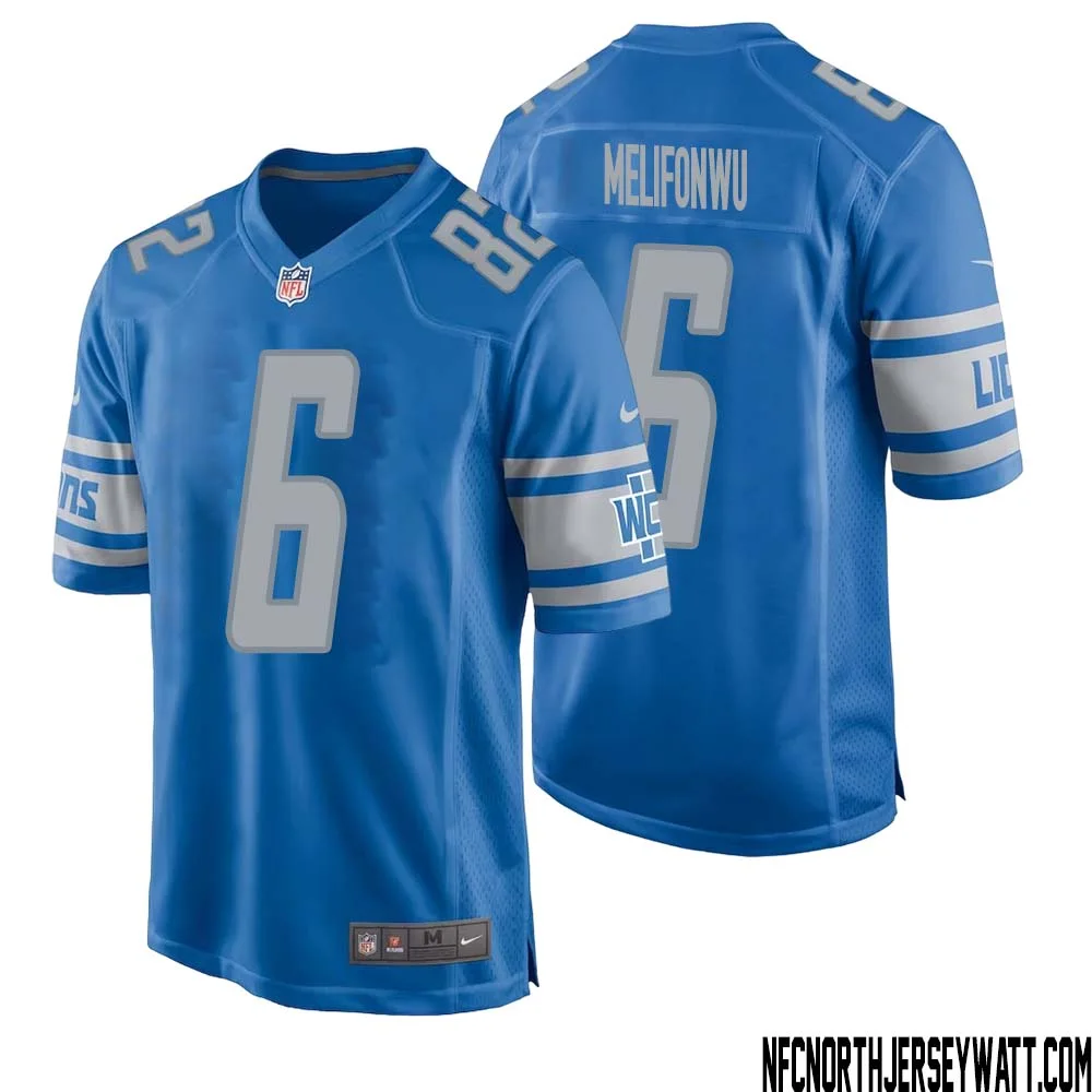 Ifeatu Melifonwu No 6 Men Blue Detroit Lions Player Home Game Jersey 1