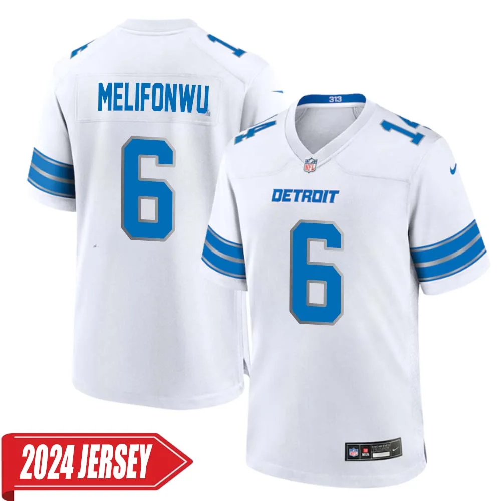 Ifeatu Melifonwu No 6 Men s Detroit Lions Away Game 2024 Jersey White
