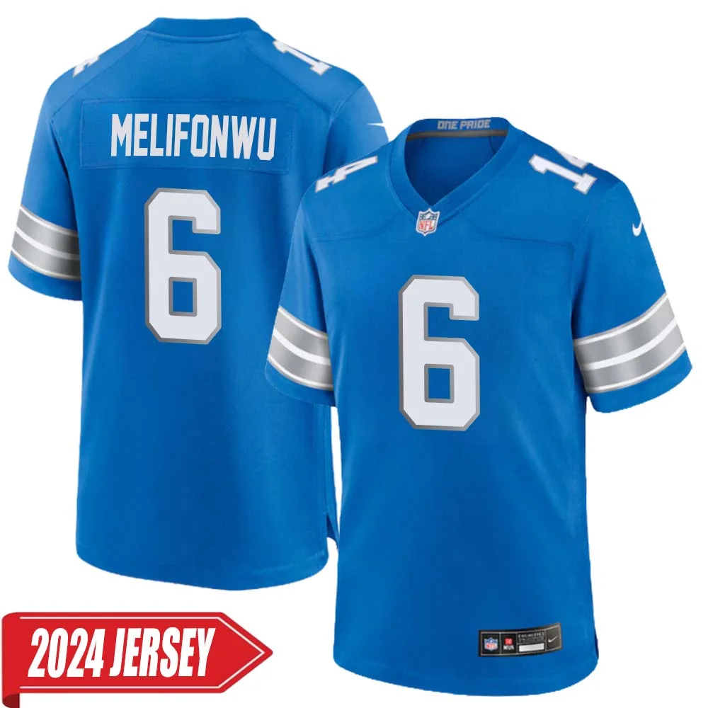 Ifeatu Melifonwu No 6 Men s Detroit Lions Home Game 2024 Jersey Blue