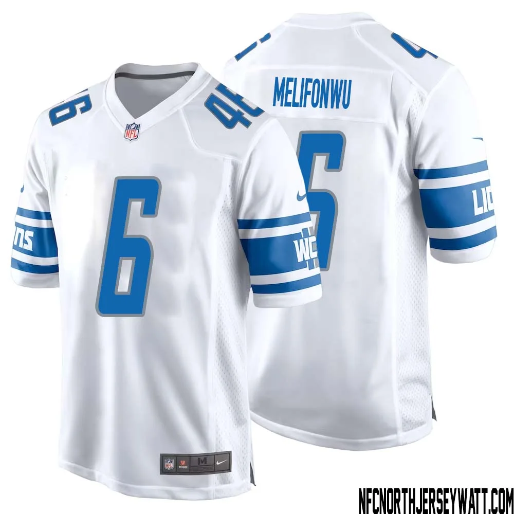 Ifeatu Melifonwu No 6 Men White Detroit Lions Player Away Game Jersey 1