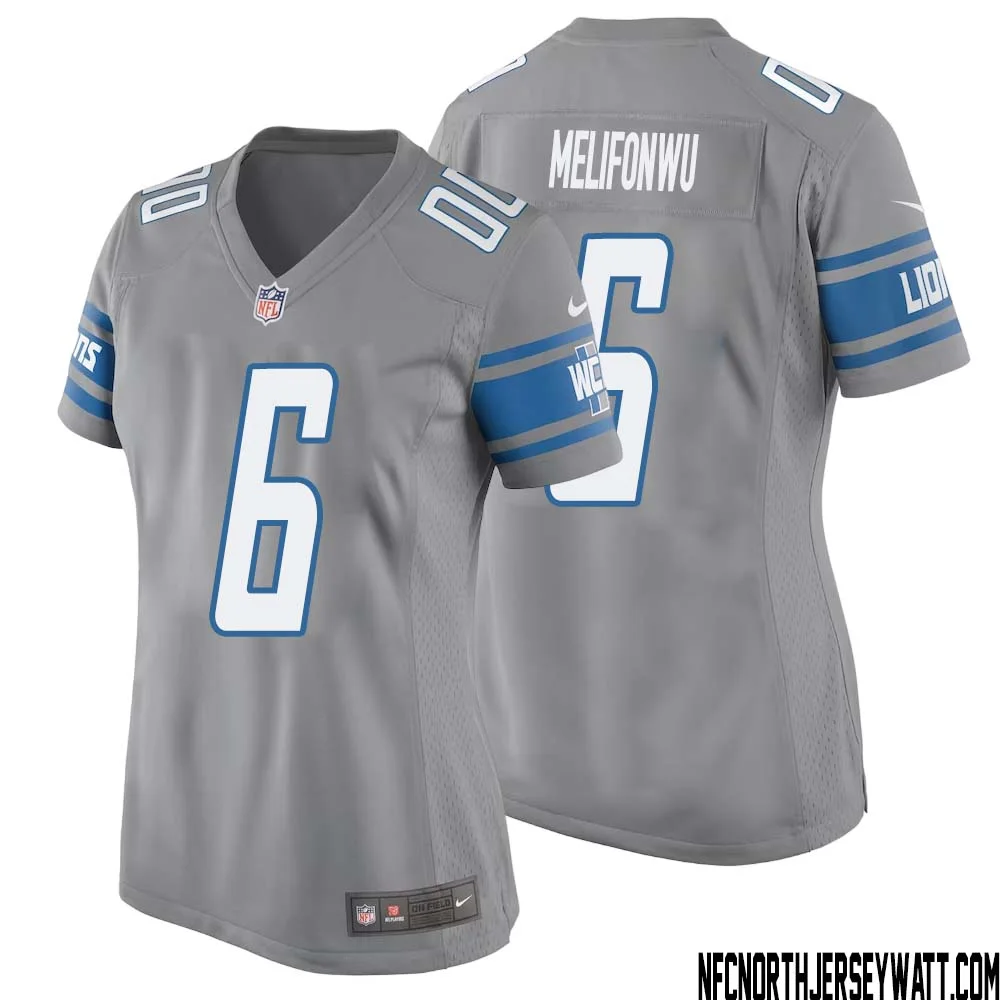 Ifeatu Melifonwu No 6 Women Gray Detroit Lions Player Alternate Game Jersey
