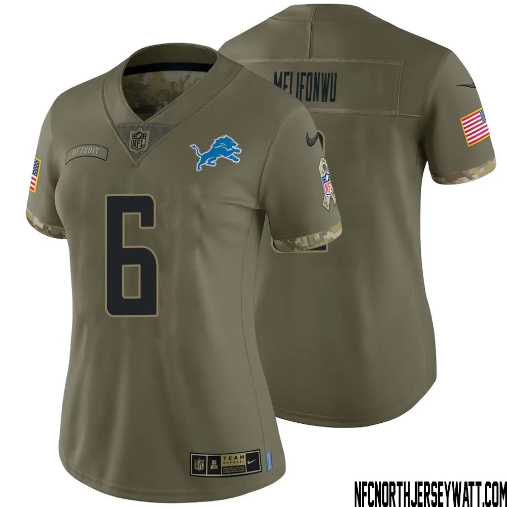 Ifeatu Melifonwu No 6 Women Olive Detroit Lions 2022 Salute To Service Retired Player Limited Jersey