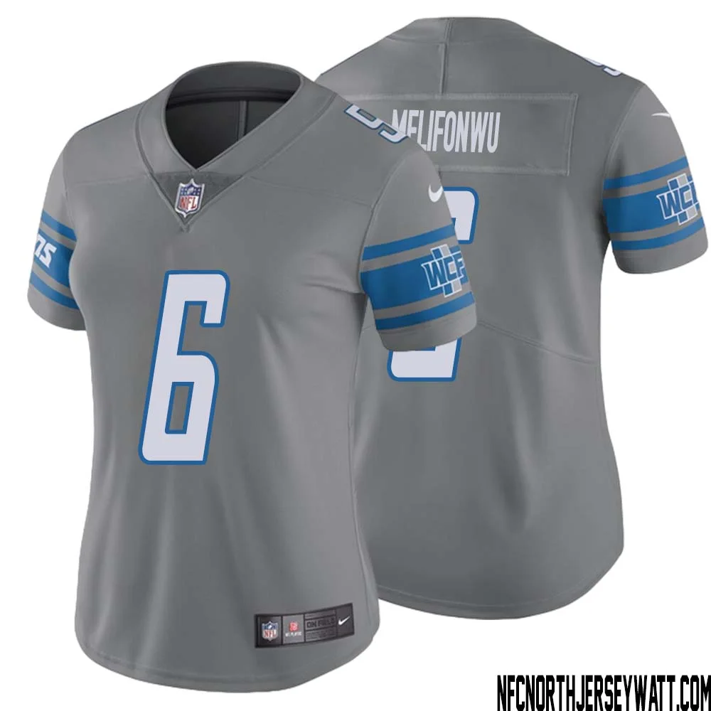Ifeatu Melifonwu No 6 Women Steel Detroit Lions Vapor Untouchable Color Rush Limited Player Jersey 1