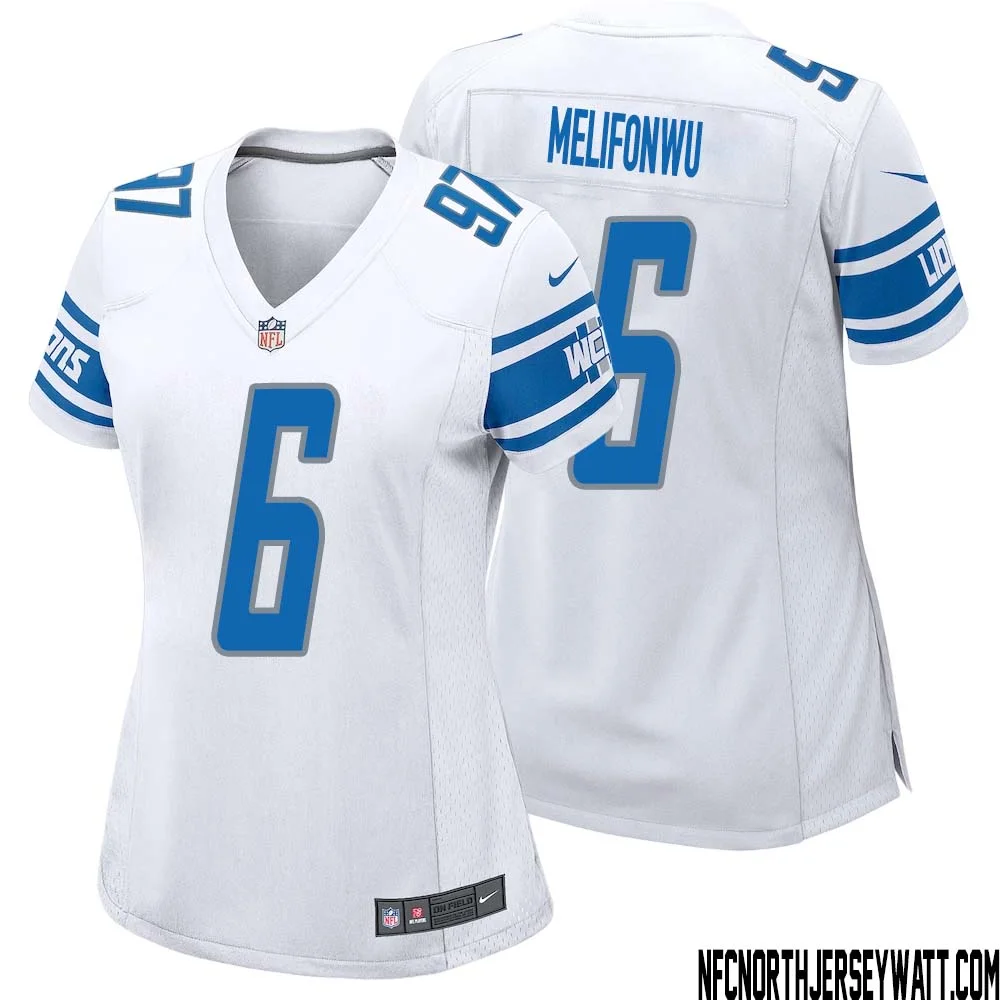 Ifeatu Melifonwu No 6 Women White Detroit Lions Player Away Game Jersey 1