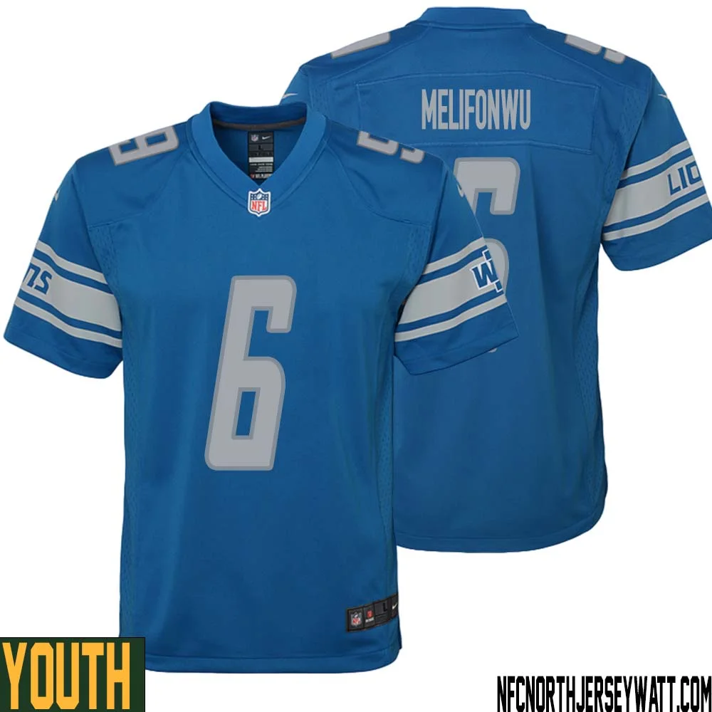 Ifeatu Melifonwu No 6 Youth Blue Detroit Lions Player Home Game Jersey 1