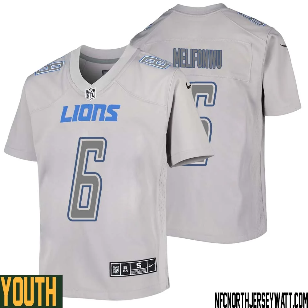 Ifeatu Melifonwu No 6 Youth Gray Detroit Lions Atmosphere Fashion Game Jersey 1