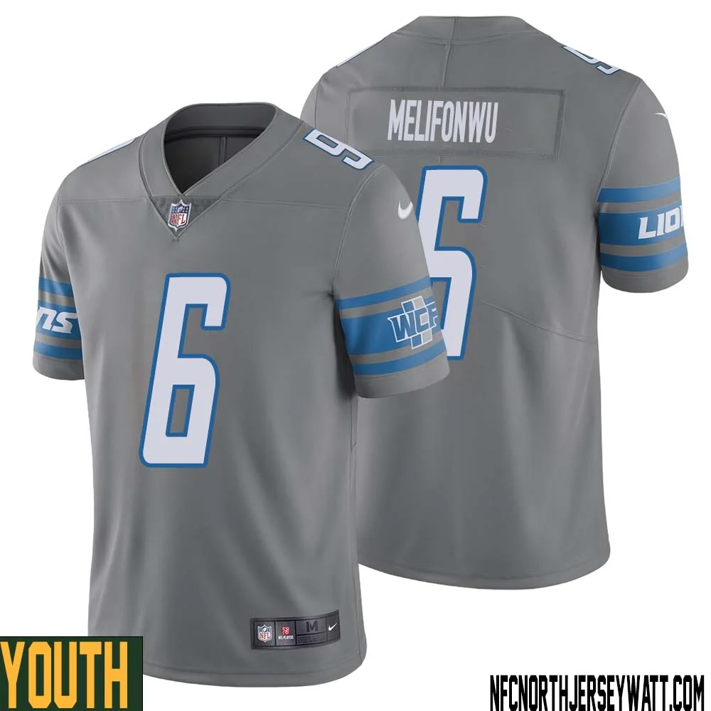 Ifeatu Melifonwu No 6 Youth Gray Detroit Lions Inverted Legend Jersey