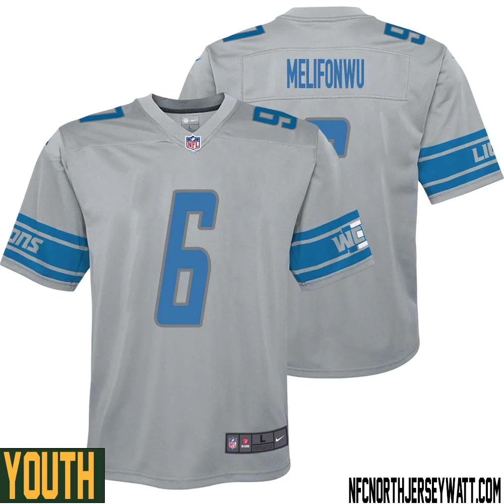 Ifeatu Melifonwu No 6 Youth Steel Detroit Lions Vapor Untouchable Color Rush Limited Player Jersey 1