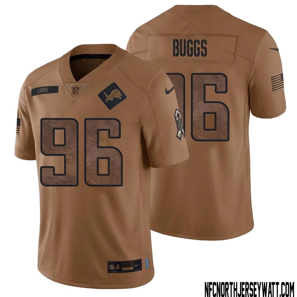 Isaiah Buggs No 96 Men Brown Detroit Lions 2023 Salute To Service Retired Player Limited Jersey