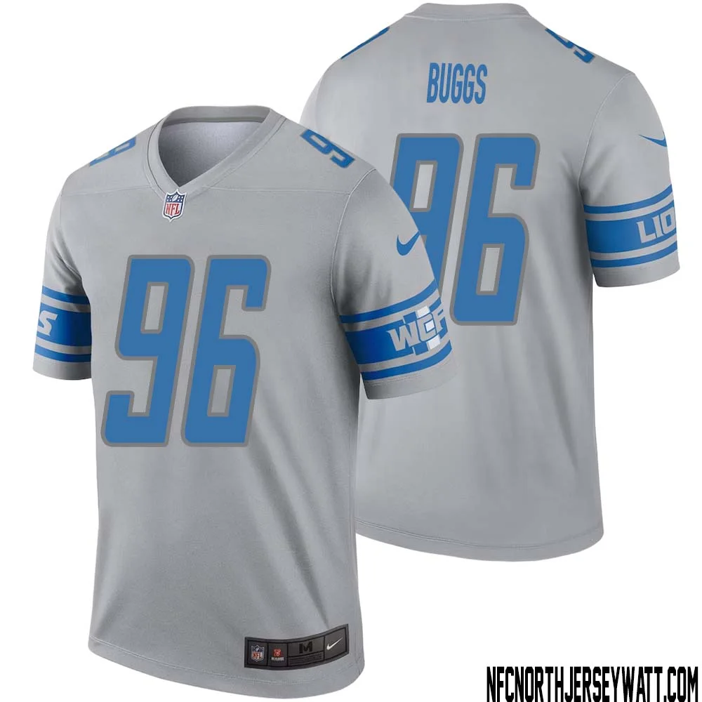 Isaiah Buggs No 96 Men Gray Detroit Lions Inverted Legend Jersey 1