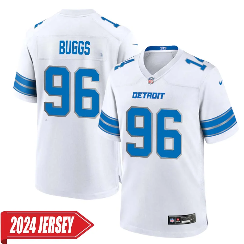 Isaiah Buggs No 96 Men s Detroit Lions Away Game 2024 Jersey White
