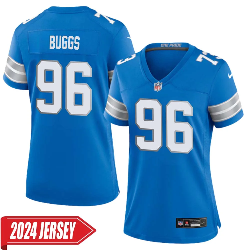 Isaiah Buggs No 96 Woman s Detroit Lions Home Game 2024 Jersey Blue