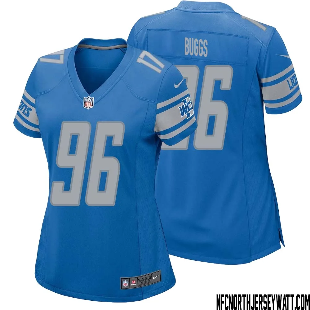 Isaiah Buggs No 96 Women Blue Detroit Lions Player Home Game Jersey 1