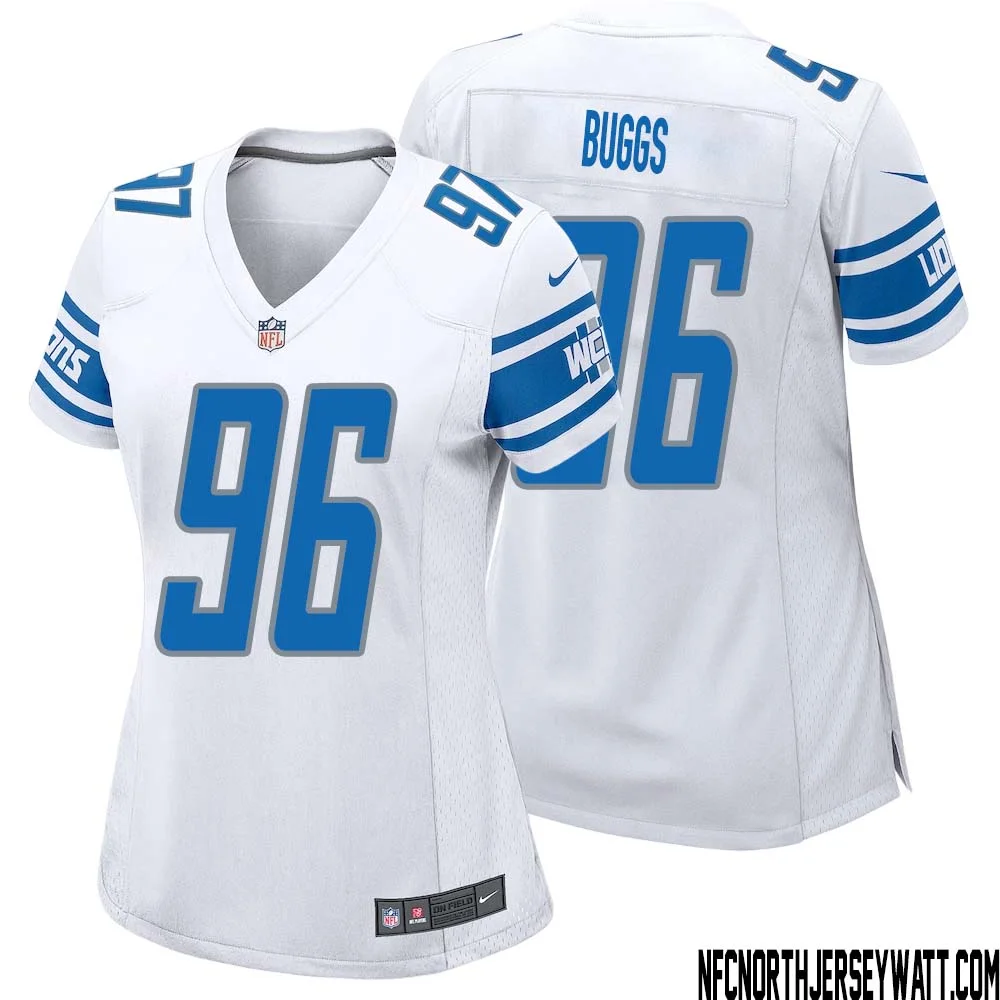 Isaiah Buggs No 96 Women White Detroit Lions Player Away Game Jersey