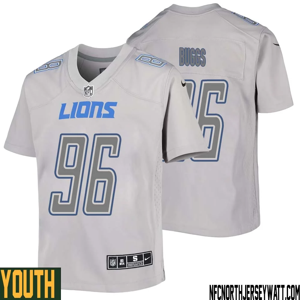 Isaiah Buggs No 96 Youth Gray Detroit Lions Atmosphere Fashion Game Jersey 1