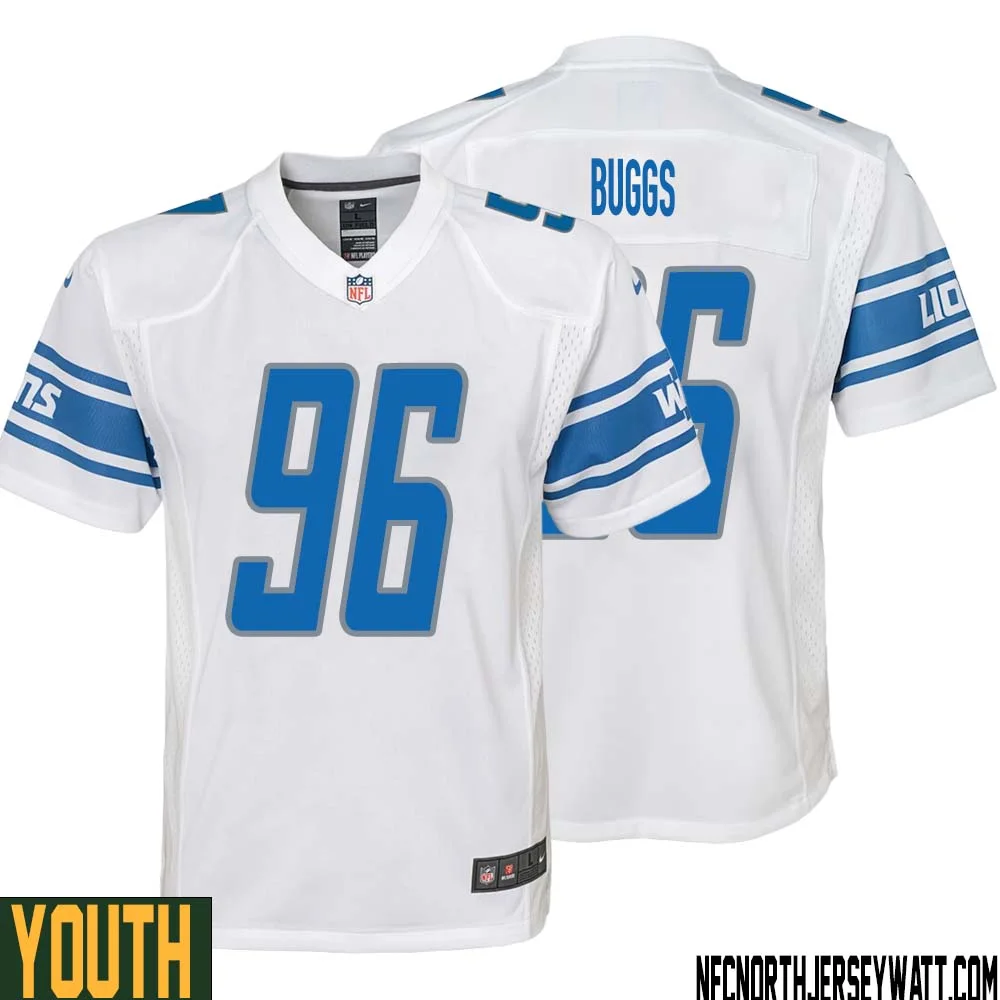 Isaiah Buggs No 96 Youth White Detroit Lions Player Away Game Jersey