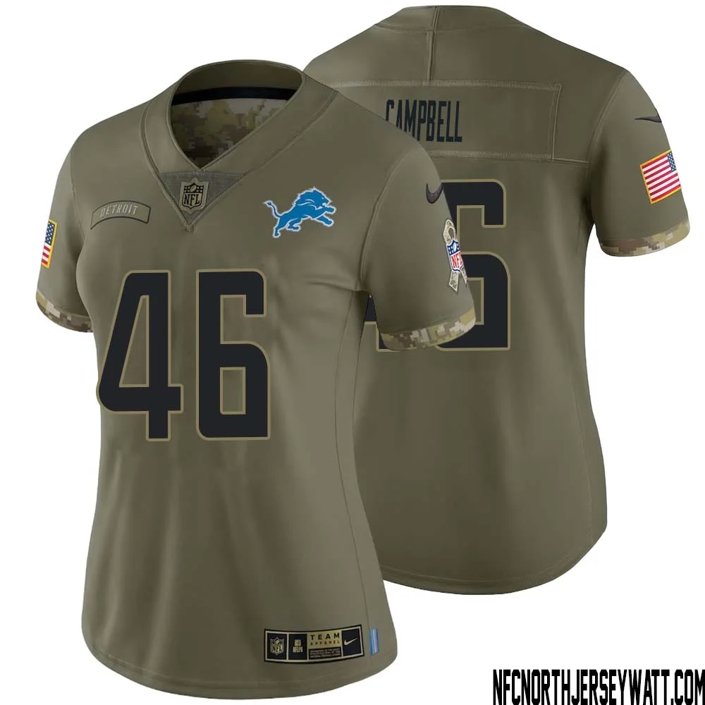 Jack Campbell No 46 Women Olive Detroit Lions 2022 Salute To Service Retired Player Limited Jersey