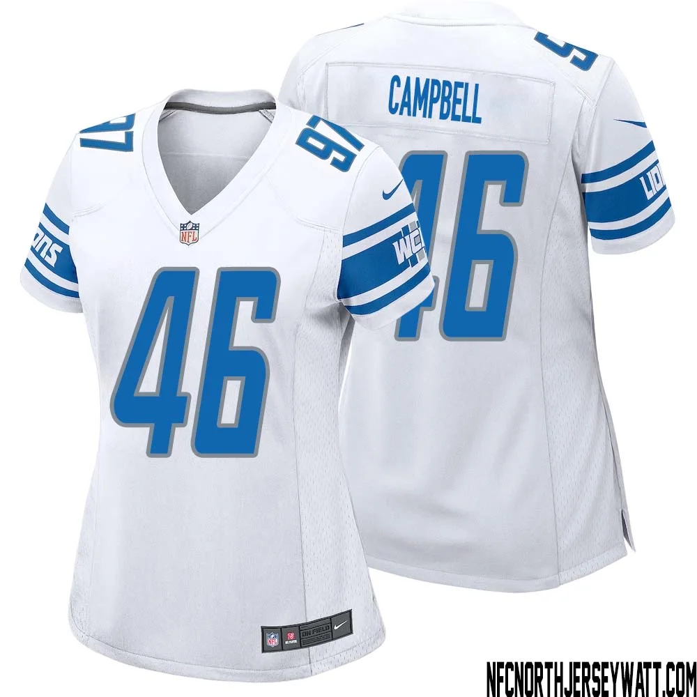 Jack Campbell No 46 Women White Detroit Lions Player Away Game Jersey