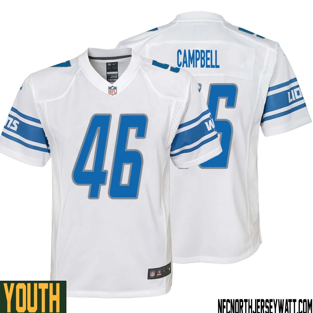 Jack Campbell No 46 Youth White Detroit Lions Player Away Game Jersey