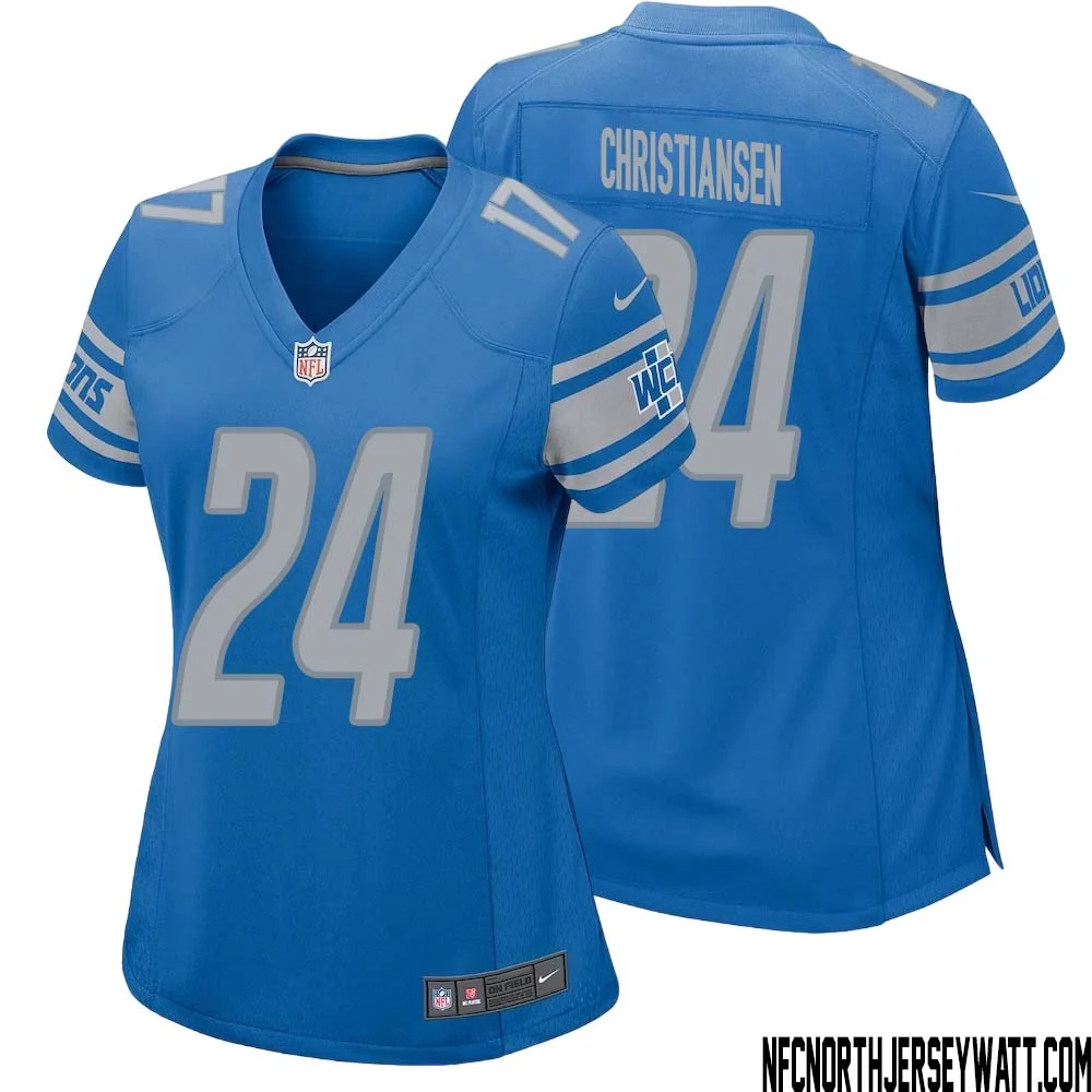 Jack Christiansen No 24 Women Blue Detroit Lions Player Home Game Jersey
