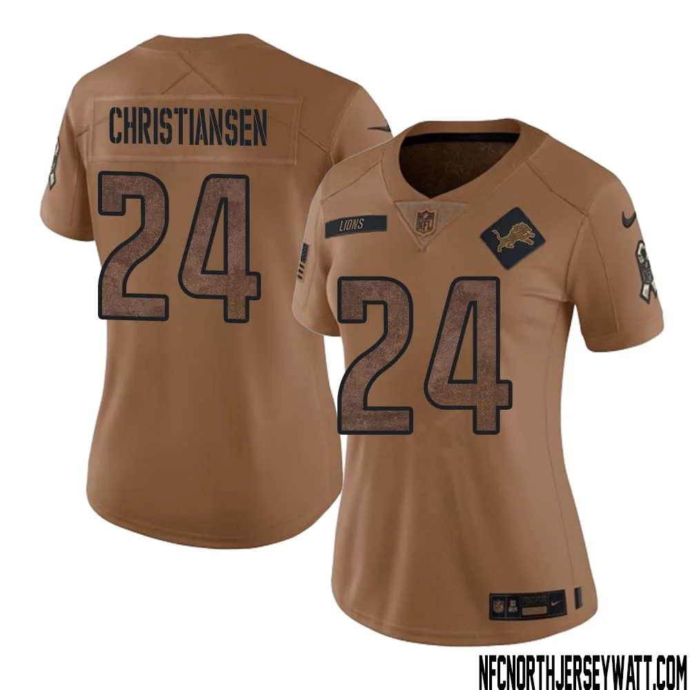 Jack Christiansen No 24 Women Brown Detroit Lions 2023 Salute To Service Retired Player Limited Jersey 1