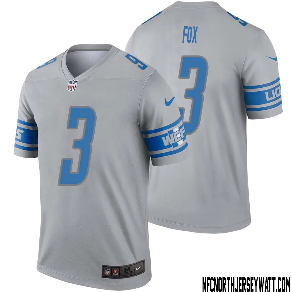 Jack Fox No 3 Men Gray Detroit Lions Inverted Legend Jersey