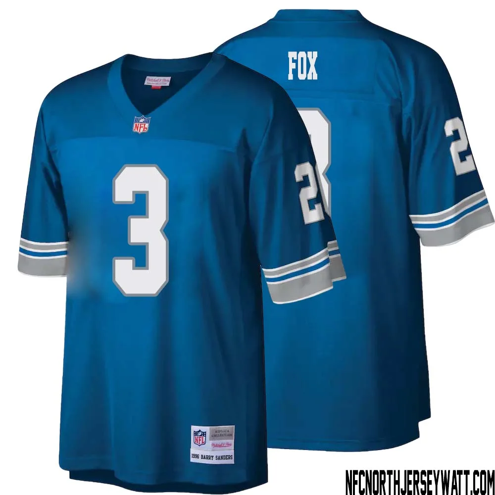 Jack Fox No 3 Men Mitchell Ness Blue Detroit Lions Legacy Replica Jersey