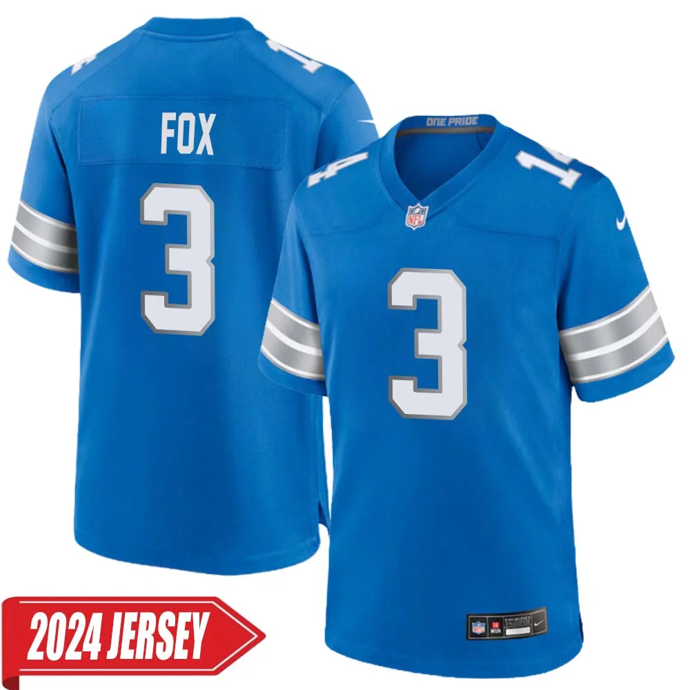 Jack Fox No 3 Men s Detroit Lions Home Game 2024 Jersey Blue