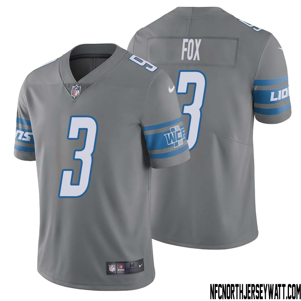 Jack Fox No 3 Men Steel Detroit Lions Vapor Untouchable Color Rush Limited Player Jersey