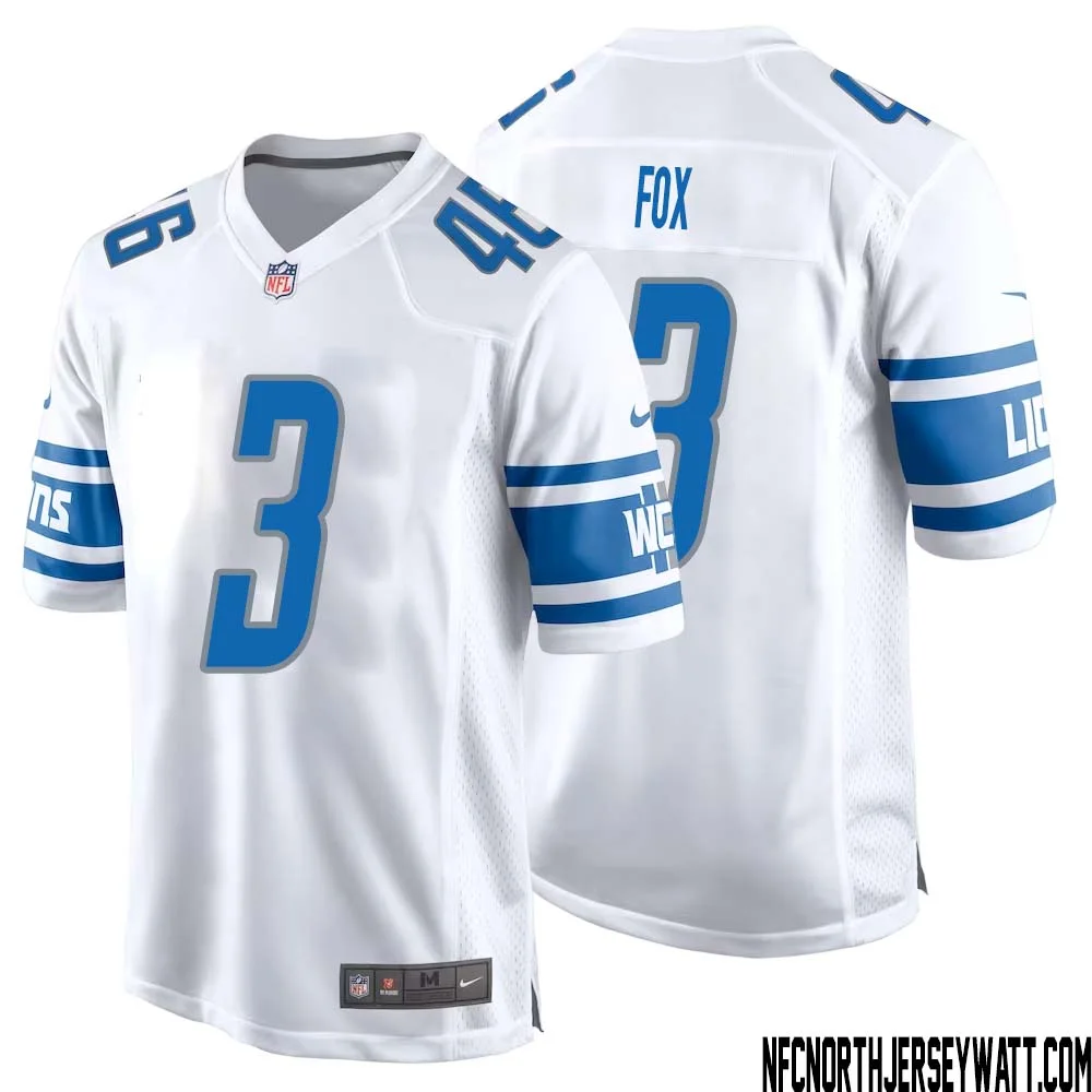 Jack Fox No 3 Men White Detroit Lions Player Away Game Jersey