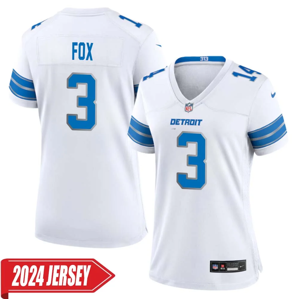 Jack Fox No 3 Woman s Detroit Lions Away Game 2024 Jersey White