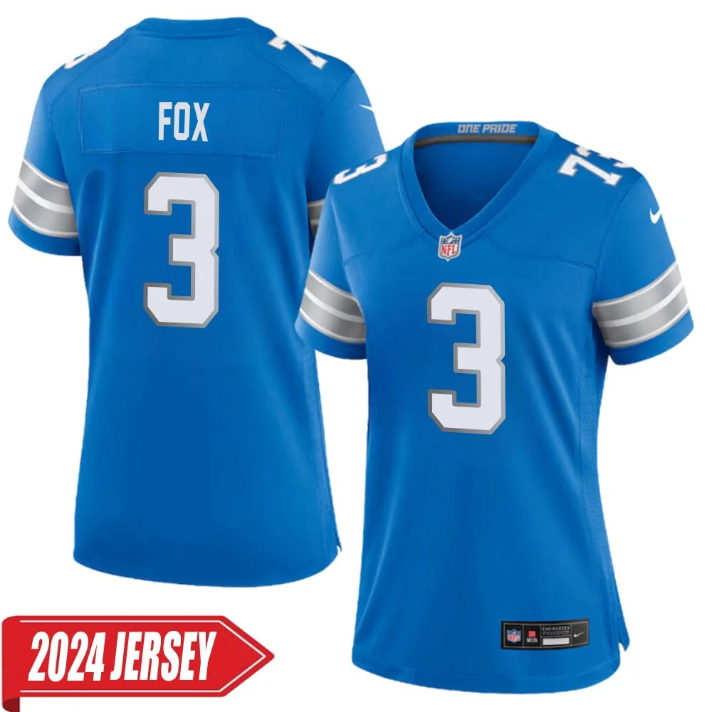 Jack Fox No 3 Woman s Detroit Lions Home Game 2024 Jersey Blue