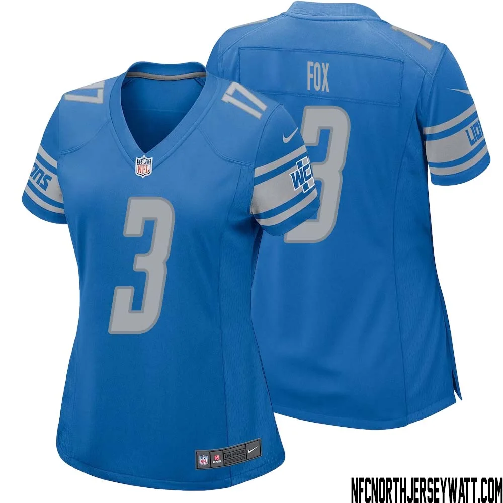Jack Fox No 3 Women Blue Detroit Lions Player Home Game Jersey 1