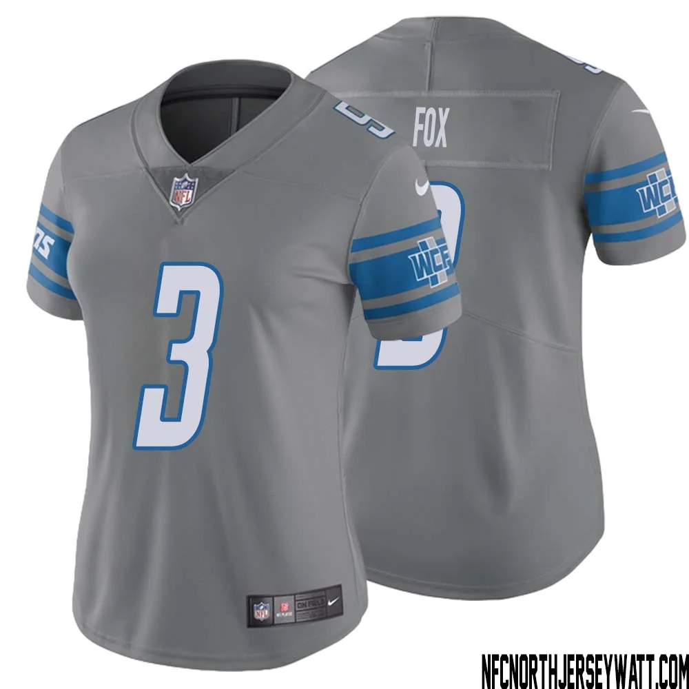 Jack Fox No 3 Women Steel Detroit Lions Vapor Untouchable Color Rush Limited Player Jersey