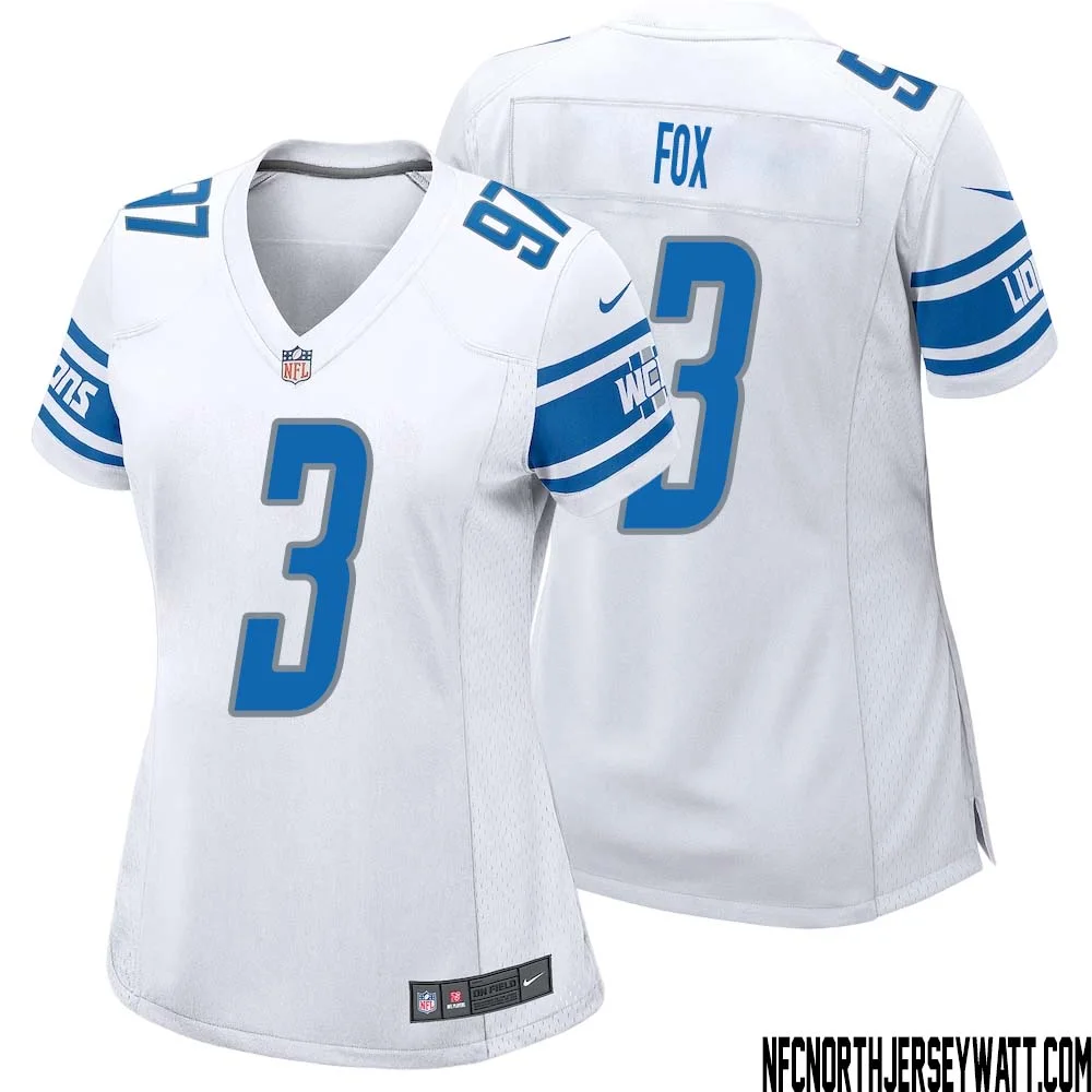 Jack Fox No 3 Women White Detroit Lions Player Away Game Jersey 1