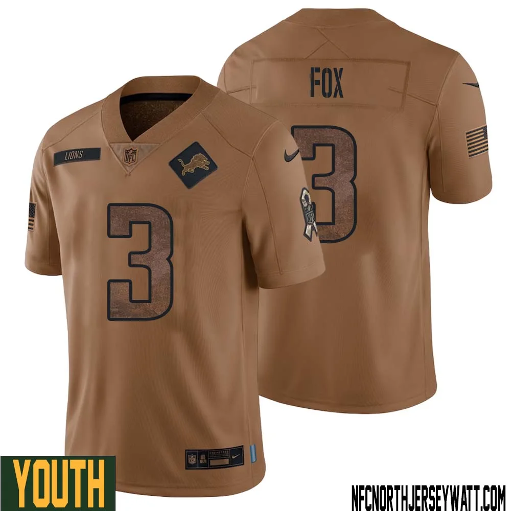 Jack Fox No 3 Youth Brown Detroit Lions 2023 Salute To Service Retired Player Limited Jersey 1