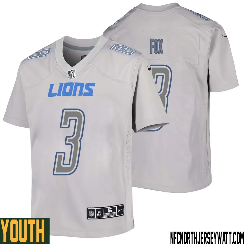 Jack Fox No 3 Youth Gray Detroit Lions Atmosphere Fashion Game Jersey 1
