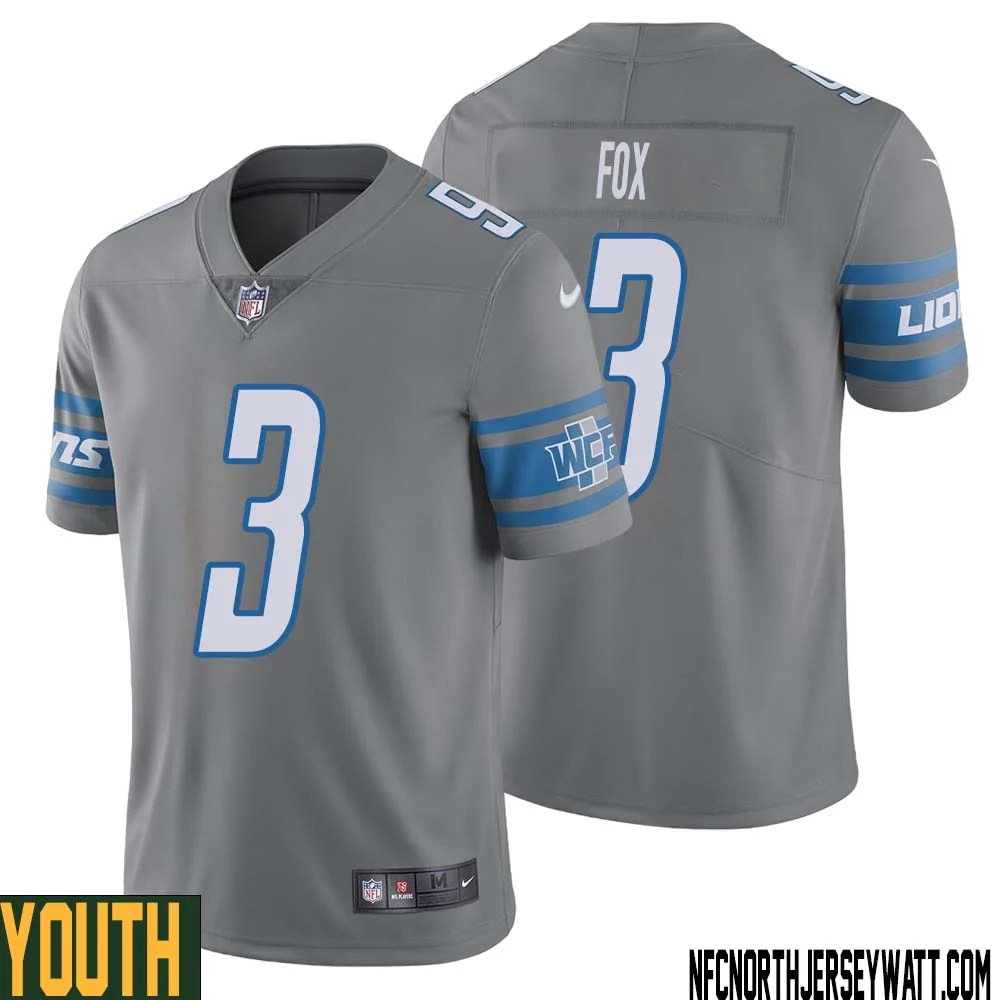 Jack Fox No 3 Youth Gray Detroit Lions Inverted Legend Jersey