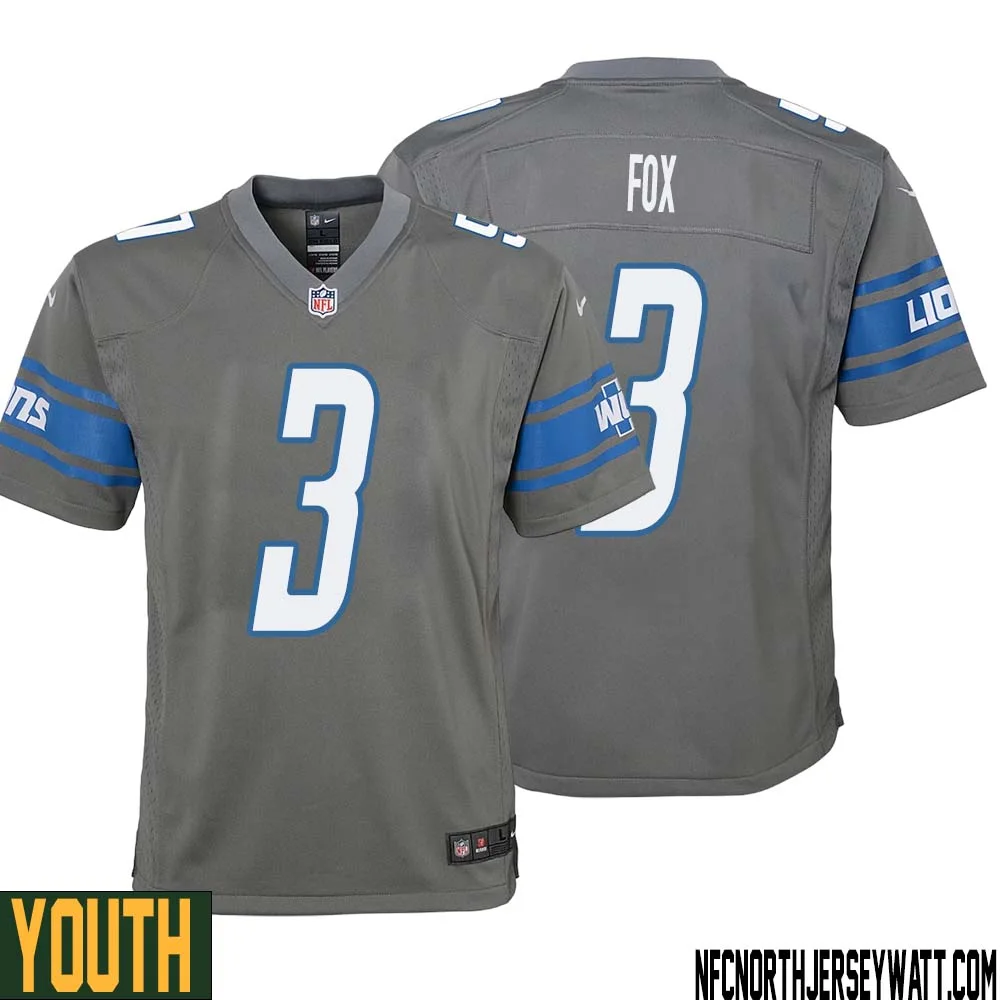Jack Fox No 3 Youth Gray Detroit Lions Player Alternate Game Jersey 1