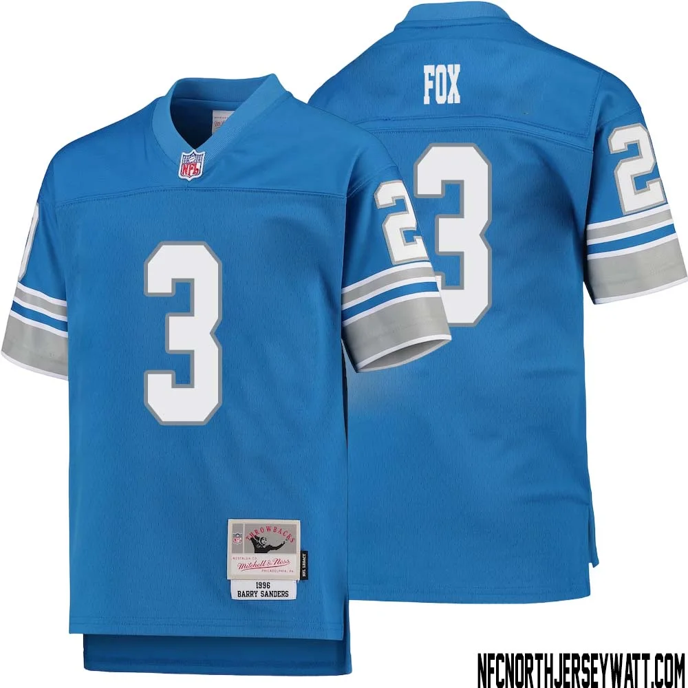 Jack Fox No 3 Youth Mitchell Ness Blue Detroit Lions 1996 Legacy Retired Player Jersey 1
