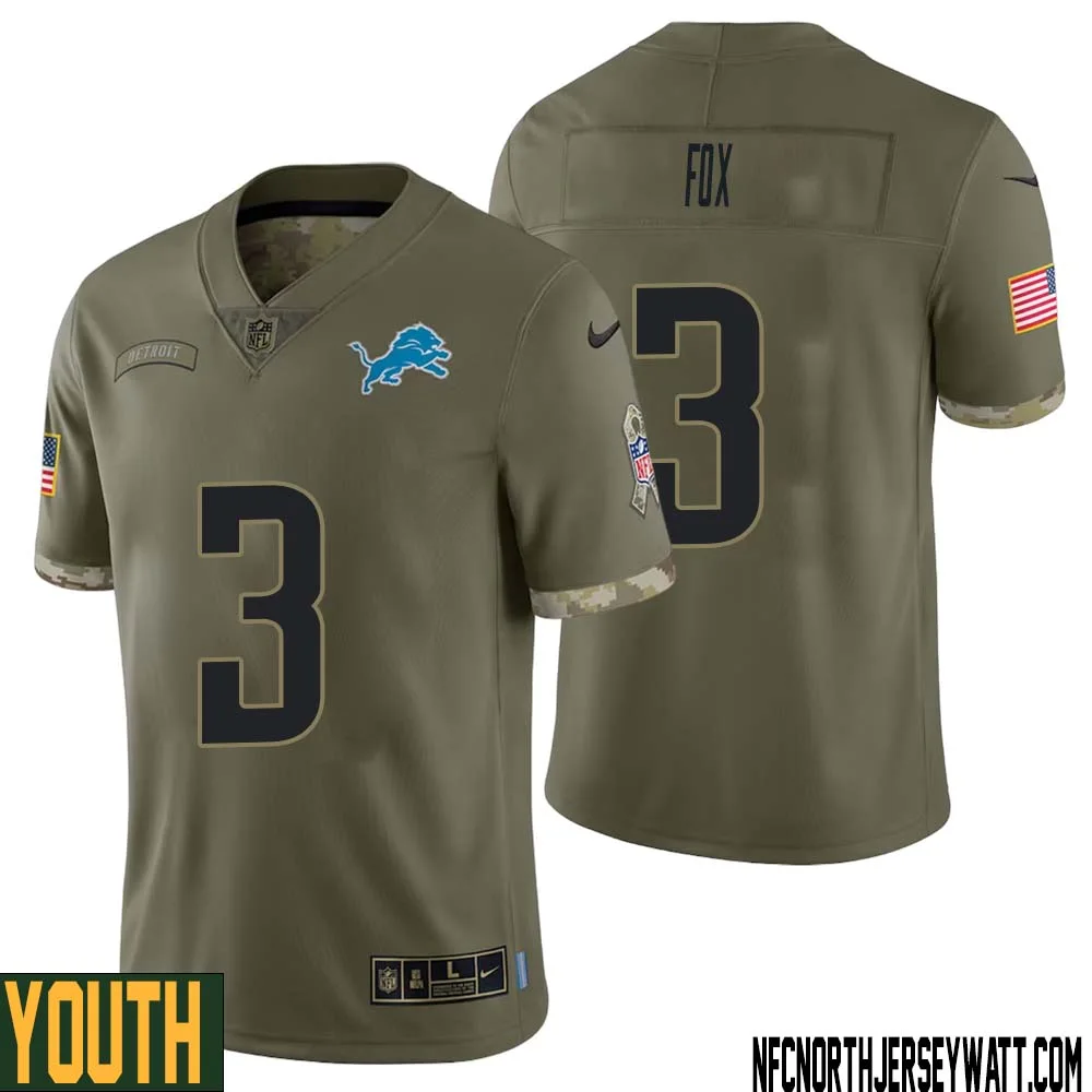 Jack Fox No 3 Youth Olive Detroit Lions 2022 Salute To Service Retired Player Limited Jersey 1