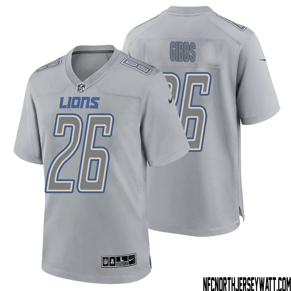 Jahmyr Gibbs No 26 Men Gray Detroit Lions Atmosphere Fashion Game Jersey