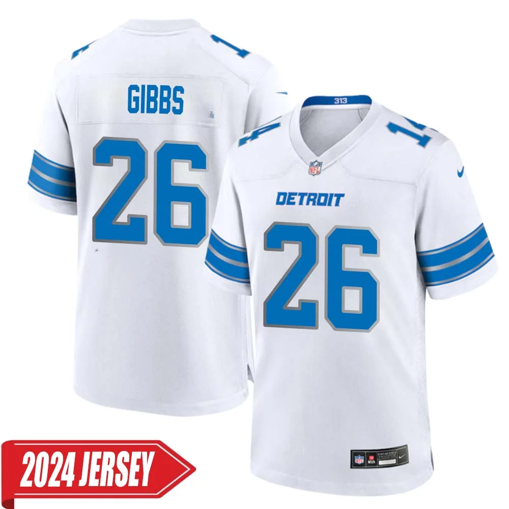 Jahmyr Gibbs No 26 Men s Detroit Lions Away Game 2024 Jersey White
