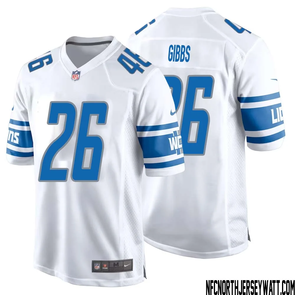 Jahmyr Gibbs No 26 Men White Detroit Lions Player Away Game Jersey 1
