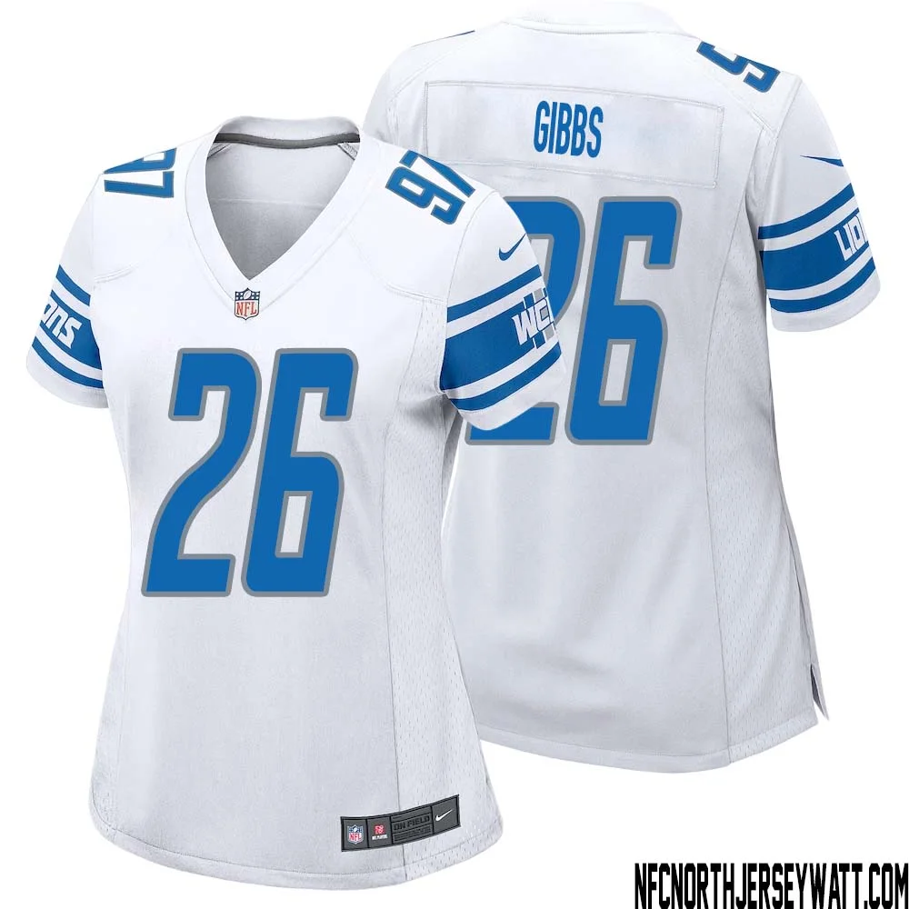 Jahmyr Gibbs No 26 Women White Detroit Lions Player Away Game Jersey 1